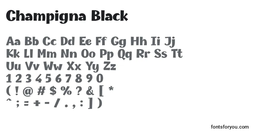 Schriftart Champigna Black – Alphabet, Zahlen, spezielle Symbole