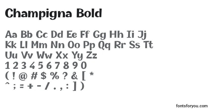Czcionka Champigna Bold – alfabet, cyfry, specjalne znaki