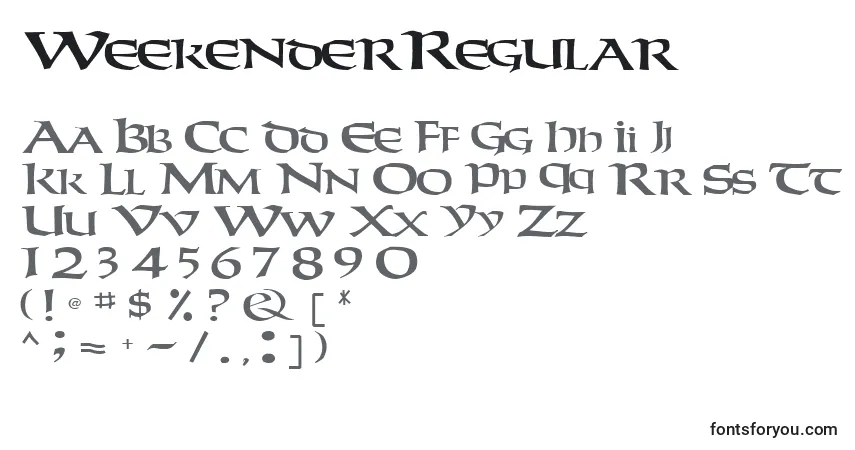 Czcionka WeekenderRegular – alfabet, cyfry, specjalne znaki