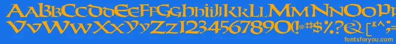 フォントWeekenderRegular – オレンジ色の文字が青い背景にあります。