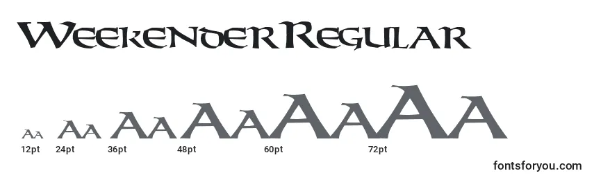 Размеры шрифта WeekenderRegular