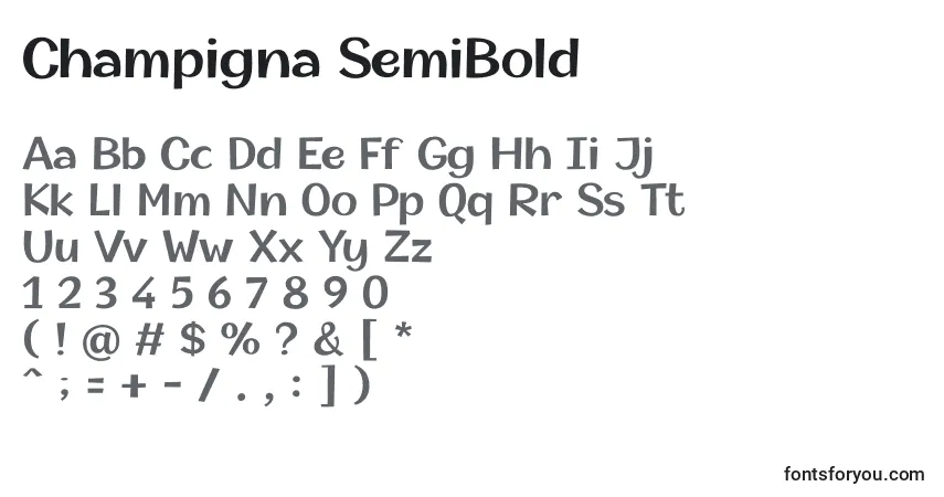 Schriftart Champigna SemiBold – Alphabet, Zahlen, spezielle Symbole