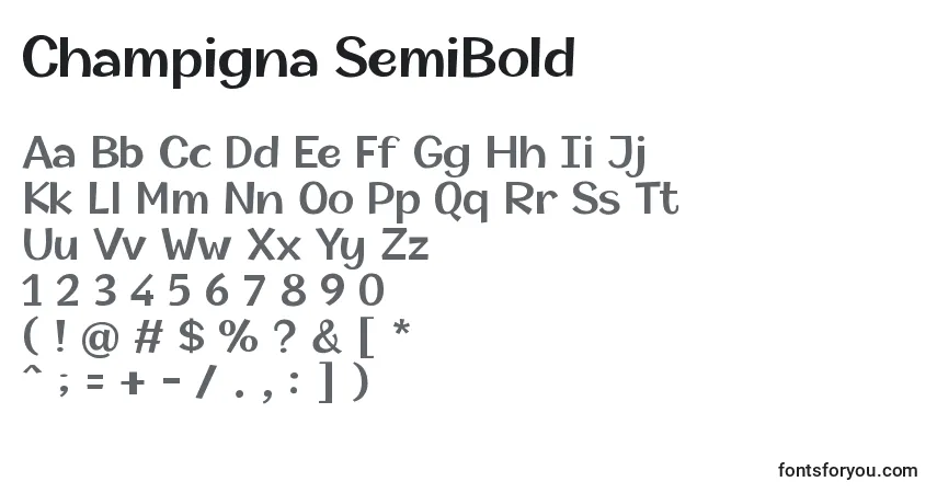 A fonte Champigna SemiBold (123104) – alfabeto, números, caracteres especiais