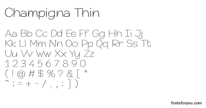 Czcionka Champigna Thin (123106) – alfabet, cyfry, specjalne znaki
