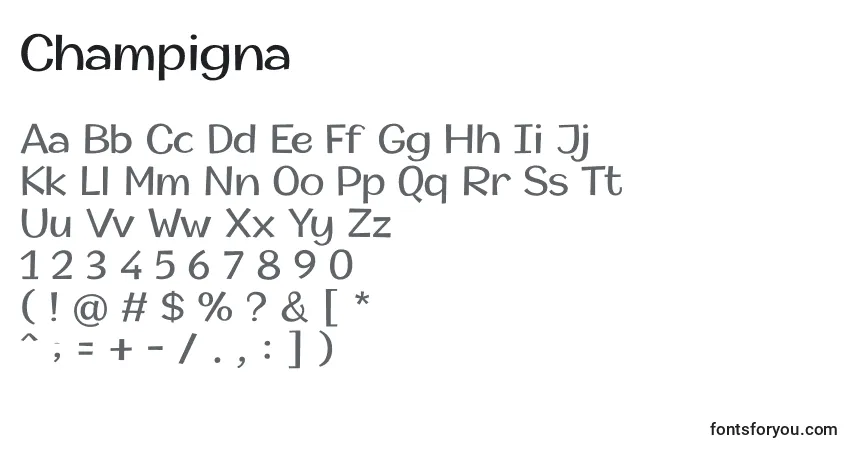 Шрифт Champigna – алфавит, цифры, специальные символы