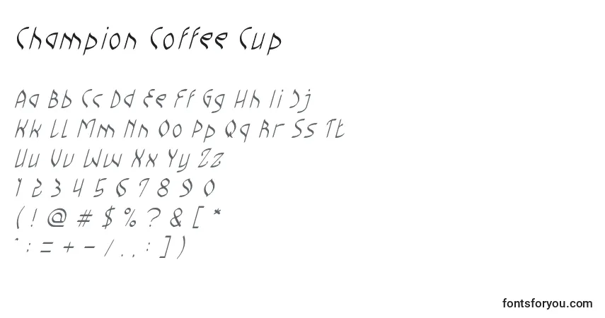 Schriftart Champion Coffee Cup – Alphabet, Zahlen, spezielle Symbole