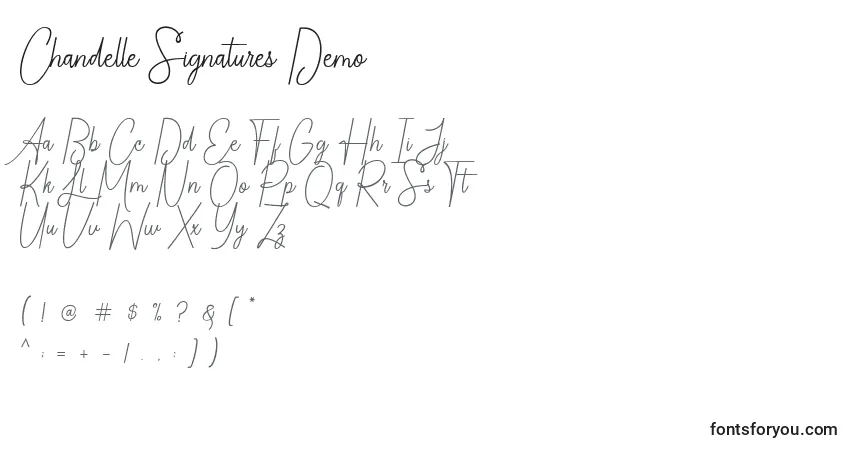 Czcionka Chandelle Signatures Demo – alfabet, cyfry, specjalne znaki