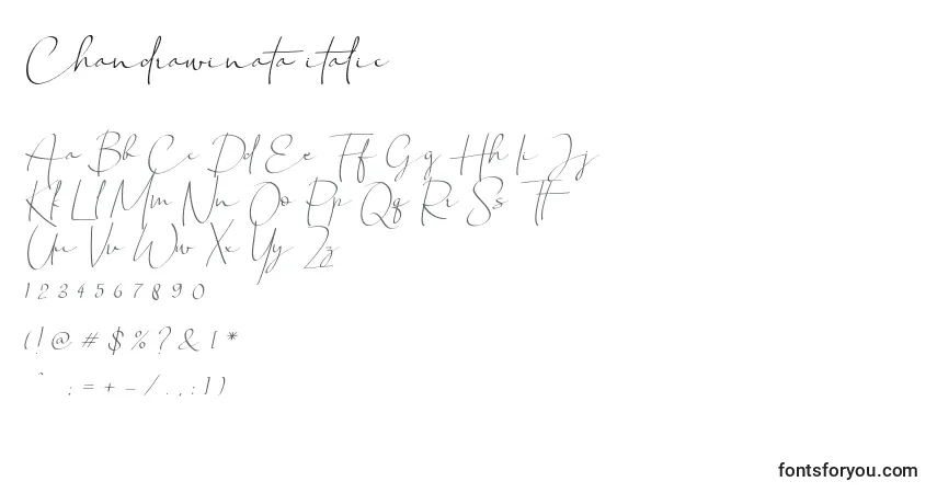 Schriftart Chandrawinata italic (123118) – Alphabet, Zahlen, spezielle Symbole