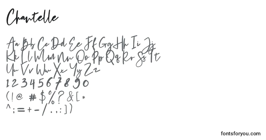 Schriftart Chantelle (123132) – Alphabet, Zahlen, spezielle Symbole