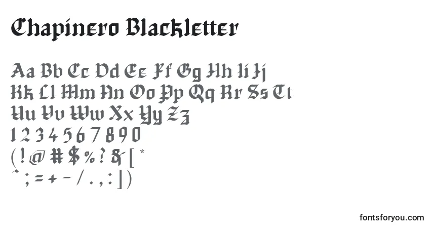 Czcionka Chapinero Blackletter – alfabet, cyfry, specjalne znaki