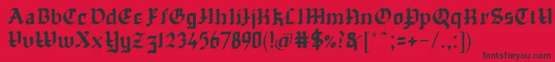 Chapinero Blackletter-Schriftart – Schwarze Schriften auf rotem Hintergrund