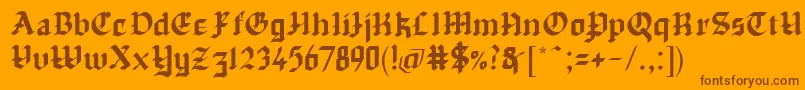 Chapinero Blackletter-Schriftart – Braune Schriften auf orangefarbenem Hintergrund