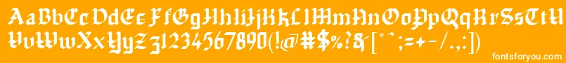 Chapinero Blackletter-Schriftart – Weiße Schriften auf orangefarbenem Hintergrund