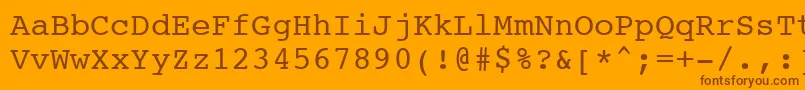 Lisätietoja Courier10PitchWin95bt-fontista Courier10PitchWin95bt-fontti – ruskeat fontit oranssilla taustalla