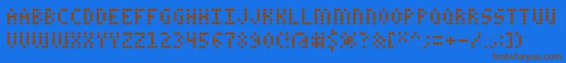 フォントCharaAOE – 茶色の文字が青い背景にあります。