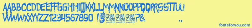 Charcuteria-Schriftart – Blaue Schriften auf gelbem Hintergrund