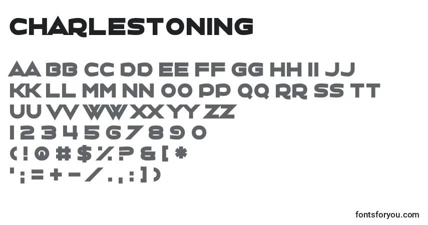 A fonte Charlestoning – alfabeto, números, caracteres especiais