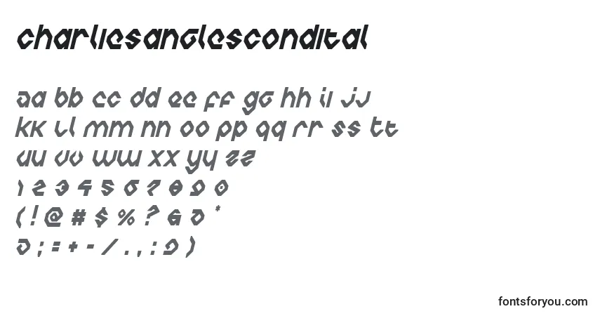 Czcionka Charliesanglescondital – alfabet, cyfry, specjalne znaki