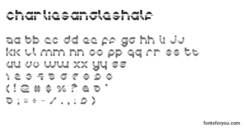 Czcionka Charliesangleshalf – alfabet, cyfry, specjalne znaki