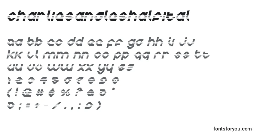 A fonte Charliesangleshalfital – alfabeto, números, caracteres especiais