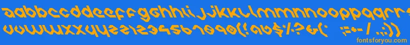 フォントcharliesanglesleft – オレンジ色の文字が青い背景にあります。