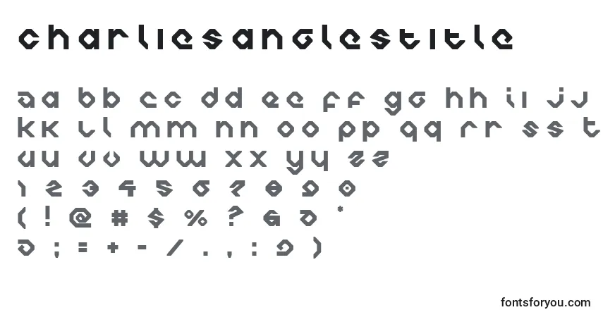 Czcionka Charliesanglestitle – alfabet, cyfry, specjalne znaki