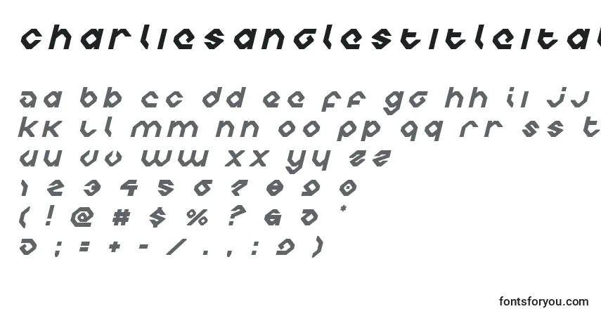 Czcionka Charliesanglestitleital – alfabet, cyfry, specjalne znaki