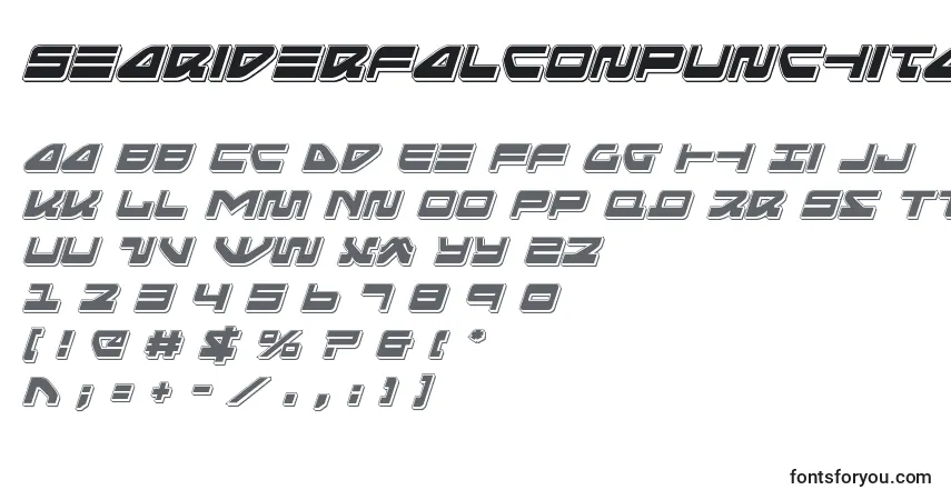 A fonte Seariderfalconpunchital – alfabeto, números, caracteres especiais