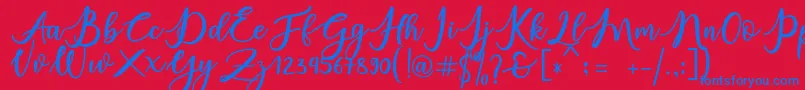 charlinda-Schriftart – Blaue Schriften auf rotem Hintergrund
