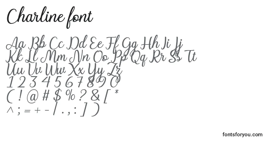 Czcionka Charline font – alfabet, cyfry, specjalne znaki