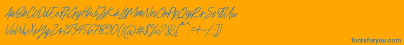 Charlion Slant Script-Schriftart – Blaue Schriften auf orangefarbenem Hintergrund