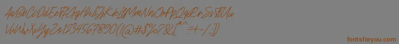 フォントCharlion Slant Script – 茶色の文字が灰色の背景にあります。