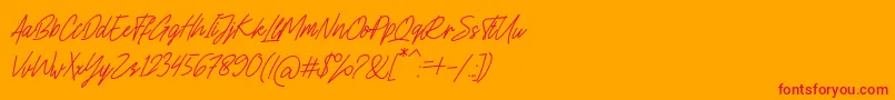 Charlion Slant Script-Schriftart – Rote Schriften auf orangefarbenem Hintergrund