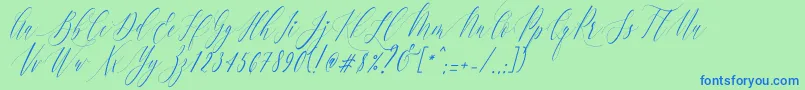 Charlotte Calligraphy   Slant R1-Schriftart – Blaue Schriften auf grünem Hintergrund