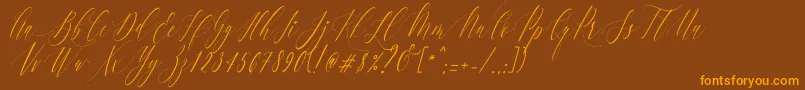 Charlotte Calligraphy   Slant R1 Font – Orange Fonts on Brown Background