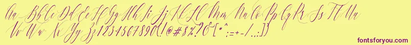 Fonte Charlotte Calligraphy   Slant R1 – fontes roxas em um fundo amarelo