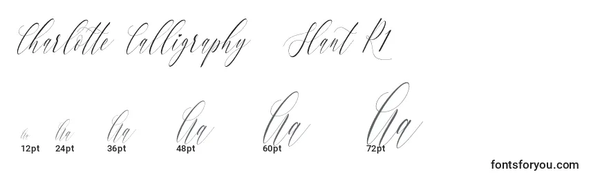 Tamaños de fuente Charlotte Calligraphy   Slant R1