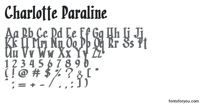 Czcionka Charlotte Paraline   – alfabet, cyfry, specjalne znaki