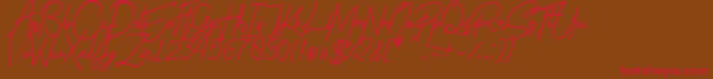 フォントCharlotte Regular – 赤い文字が茶色の背景にあります。