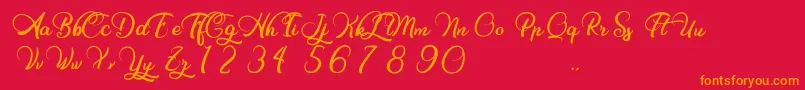 Charming Strangulation-Schriftart – Orangefarbene Schriften auf rotem Hintergrund