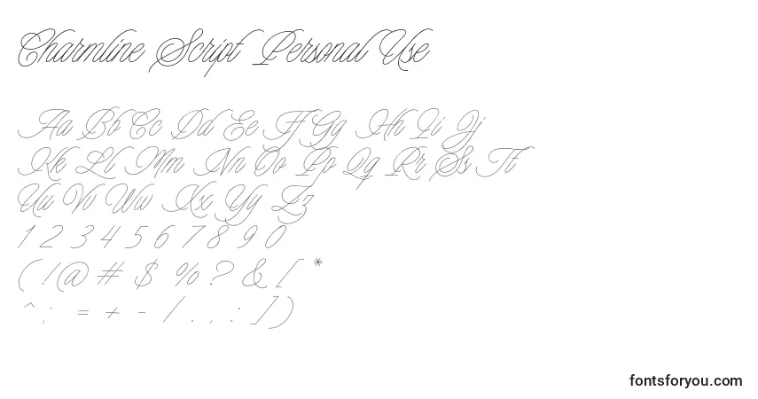 Czcionka Charmline Script Personal Use – alfabet, cyfry, specjalne znaki