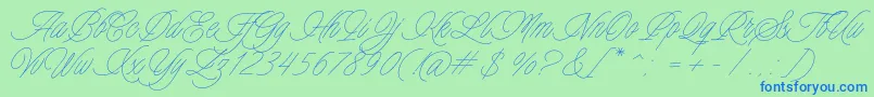 Charmline Script Personal Use-Schriftart – Blaue Schriften auf grünem Hintergrund