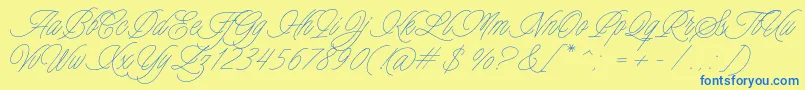 Fonte Charmline Script Personal Use – fontes azuis em um fundo amarelo