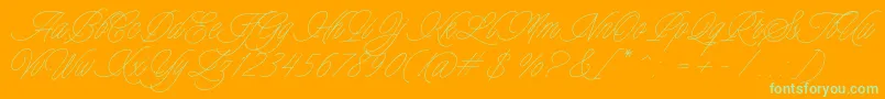 Weitere Informationen zur Charmline Script Personal Use-Schriftart Charmline Script Personal Use-Schriftart – Grüne Schriften auf orangefarbenem Hintergrund