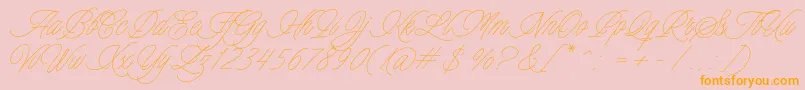 Fonte Charmline Script Personal Use – fontes laranjas em um fundo rosa