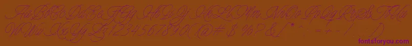 Charmline Script Personal Use-Schriftart – Violette Schriften auf braunem Hintergrund