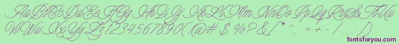 Charmline Script Personal Use-Schriftart – Violette Schriften auf grünem Hintergrund