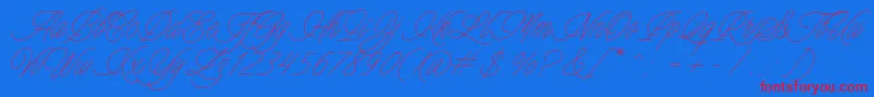 Charmline Script Personal Use Font – Red Fonts on Blue Background