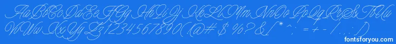 Charmline Script Personal Use-Schriftart – Weiße Schriften auf blauem Hintergrund