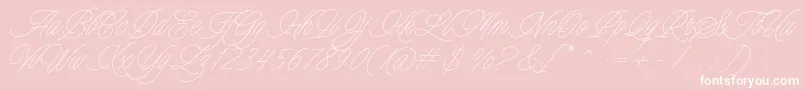 Fonte Charmline Script Personal Use – fontes brancas em um fundo rosa